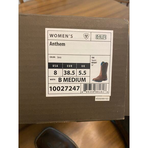 Ariat Women’s Anthem Square Toe Western Boots Java Brown Turquoise 8B w/ Box - Picture 5 of 8